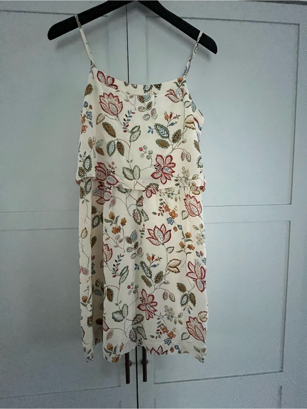 Madewell Cream Floral Spaghetti-Strap Mini Dress